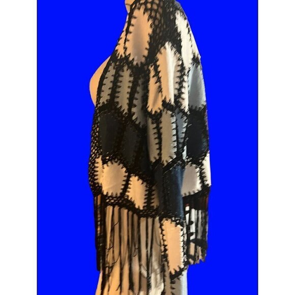 nwt fringed croucheted blouse by adore denim blues black fringes unique dressy l - Picture 3 of 13